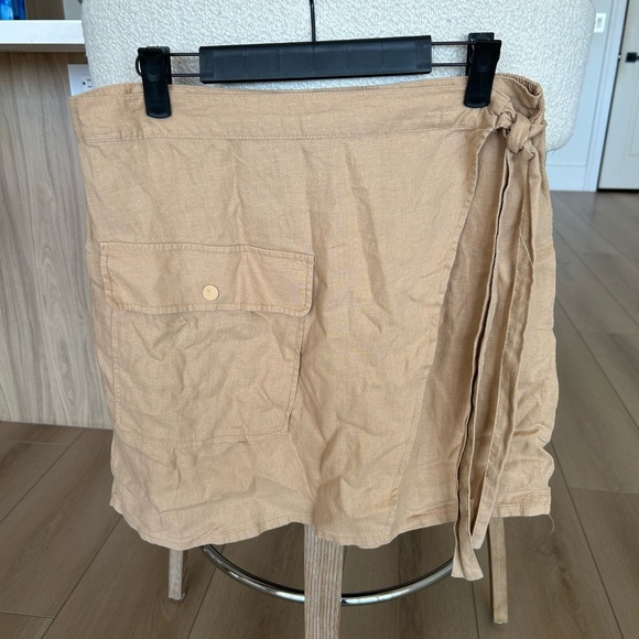 Rachel Roy Linen blend Faux Wrap Skirt Size large Beige Tan with Pocket beach - Picture 4 of 8